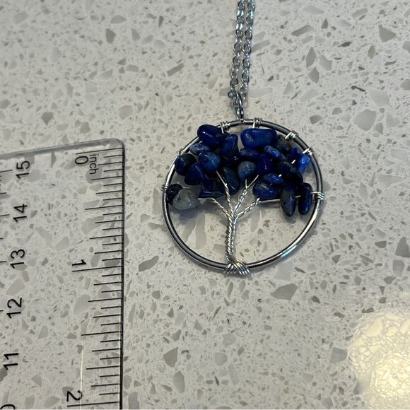 Crushed Stone Silver Color Tree Of Life Necklace - Picture 7 of 10